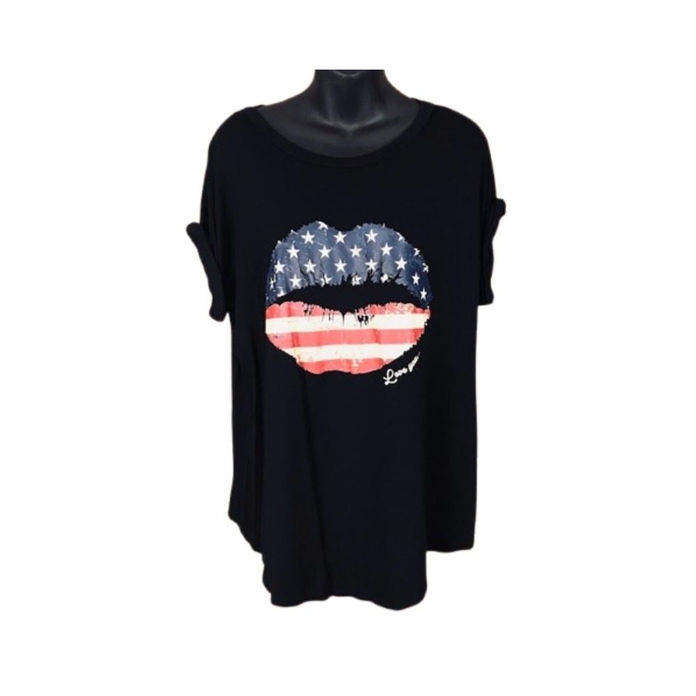 Love Wins Lips USA Flag Graphic Tee Top Patriotic Stars Stripes Size XL
